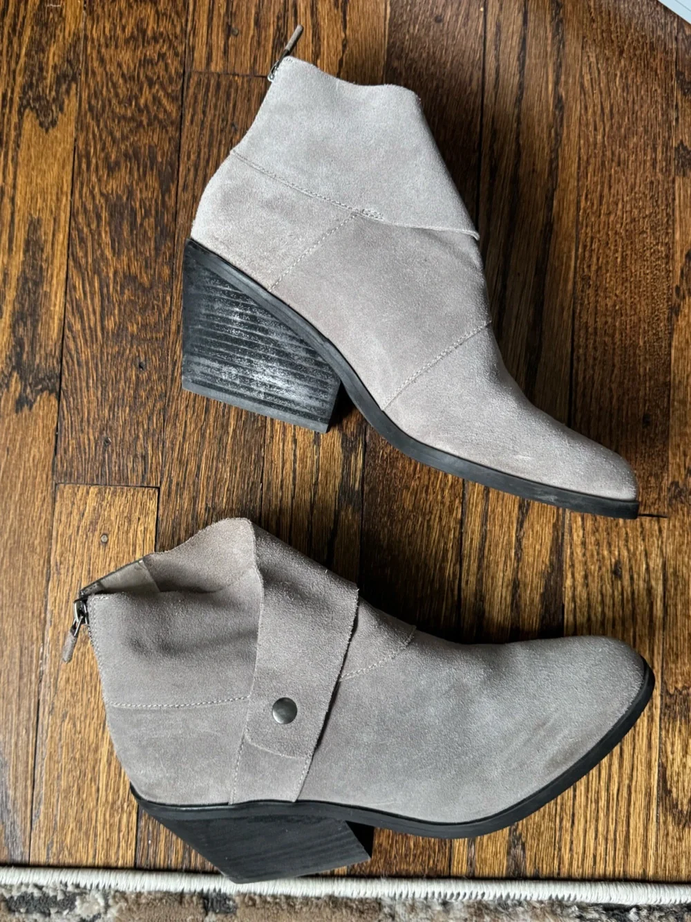 Eileen Fisher Gray Suede Ankle Booties with Stacked Heel